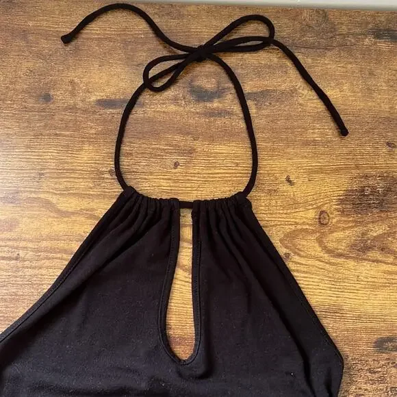 Forever 21 Black Self-Tie Halter Deep Cut Chest Bodysuit - Picture 9 of 12